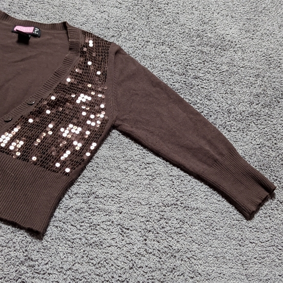 Sequined 3/4 Sleeve Crop Top Cardigan Sweater - Picture 3 of 14